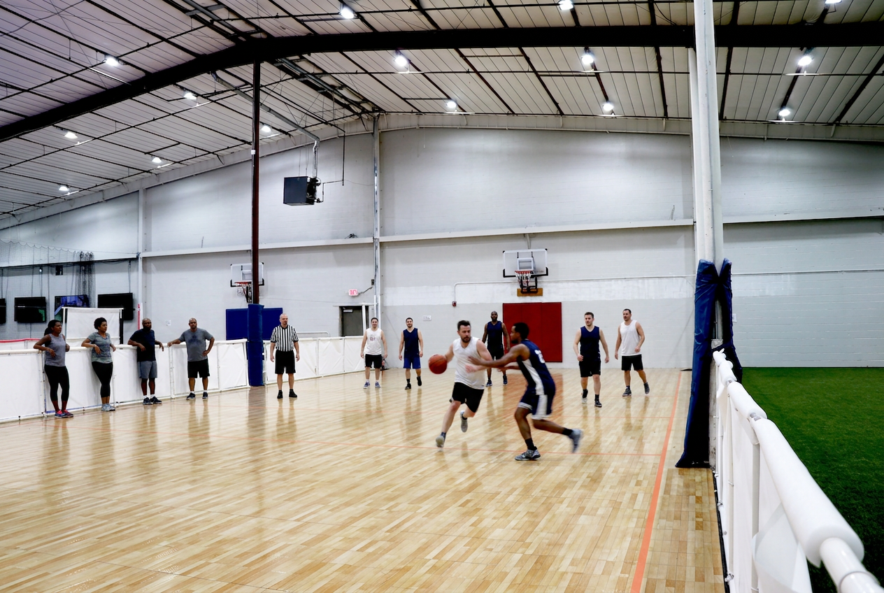 Youth basketball league game on the indoor hard court