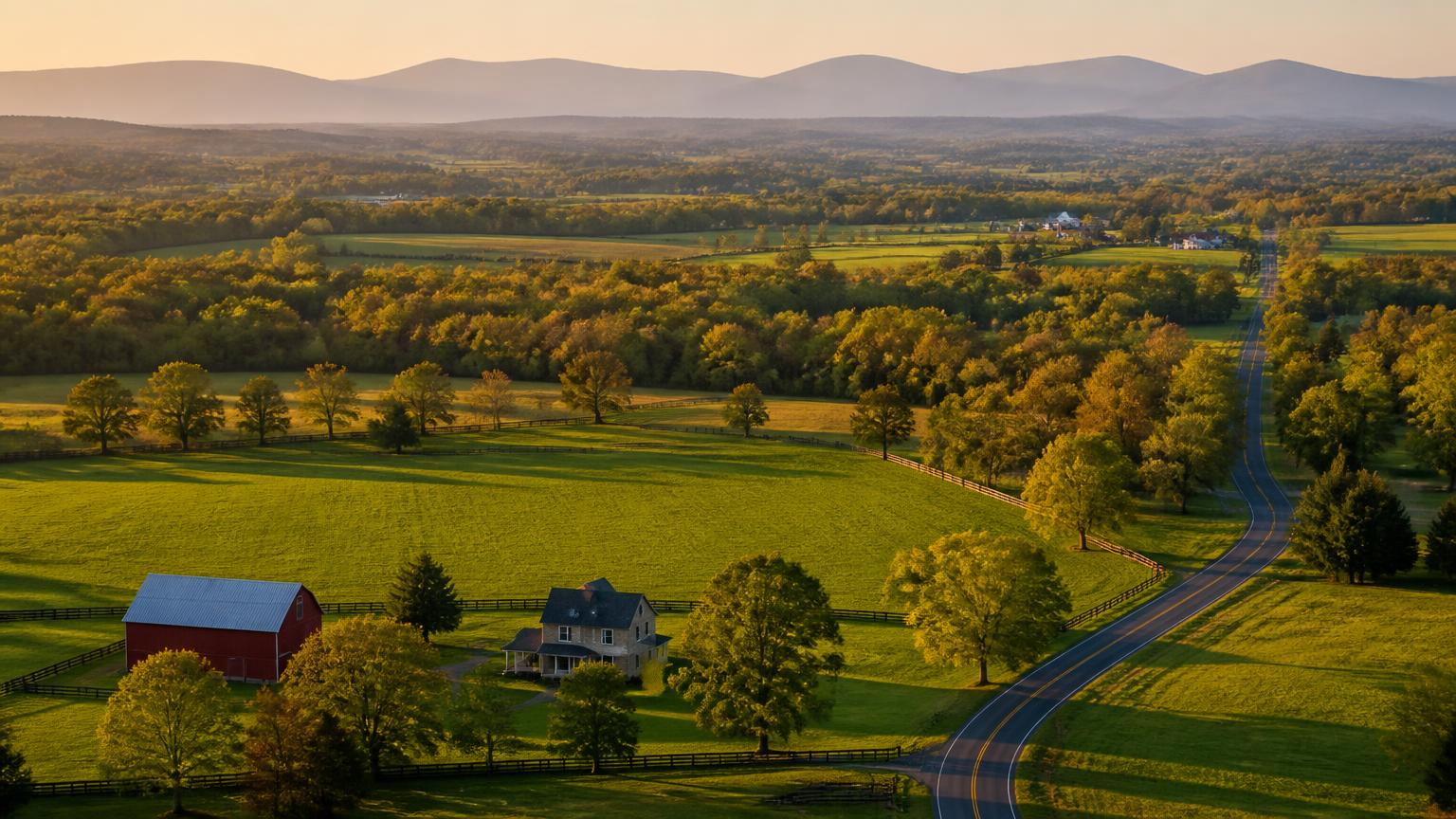 Loudoun County farmland with the Blue Ridge beyond - PSA Sports Club serves Loudoun County, VA